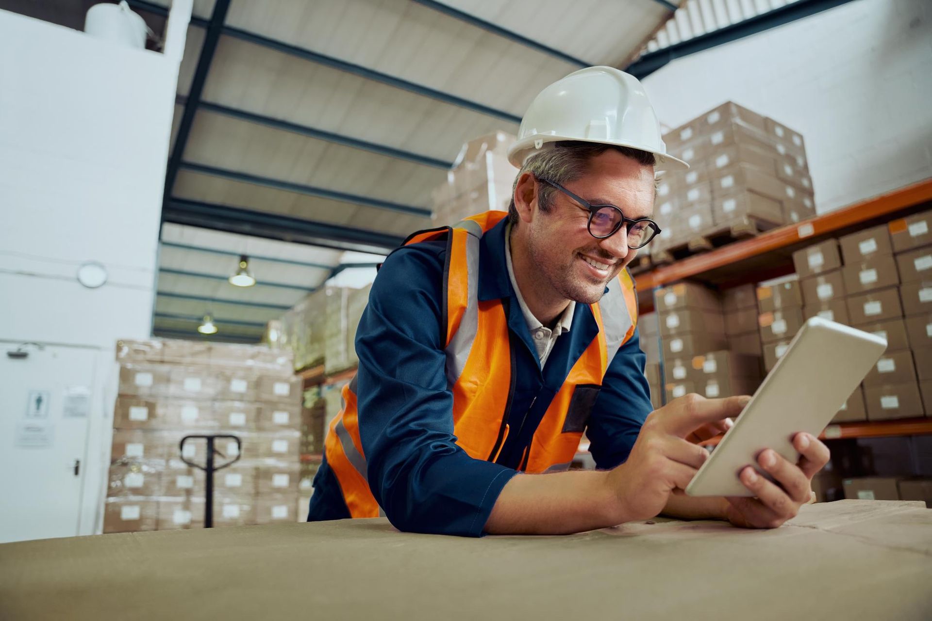 worker using smartphone